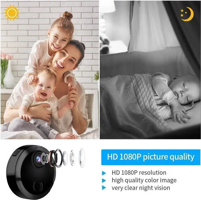 Alt view image 4 of 5 - Indoor and Outdoor Camera with Night Vision - Mini Camera - Hidden Camera - Micro Camera - Small Cameras for Spying - Surveillance Camera Full HD WiFi Cameras for Pet/Baby/Nanny with App