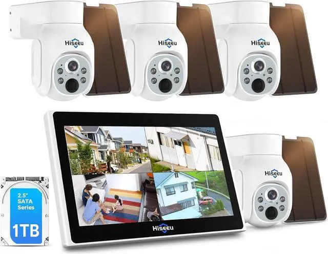 Main image of Wireless Security Camera System, 4PCS 5MP Outdoor Camera with 10in LCD 1T HDD, 2-Way Audio, PTZ, Color Night Vision, Motion Alert, IP66 Waterproof, Auto Tracking, 2.4G WiFi, No Monthly Fee