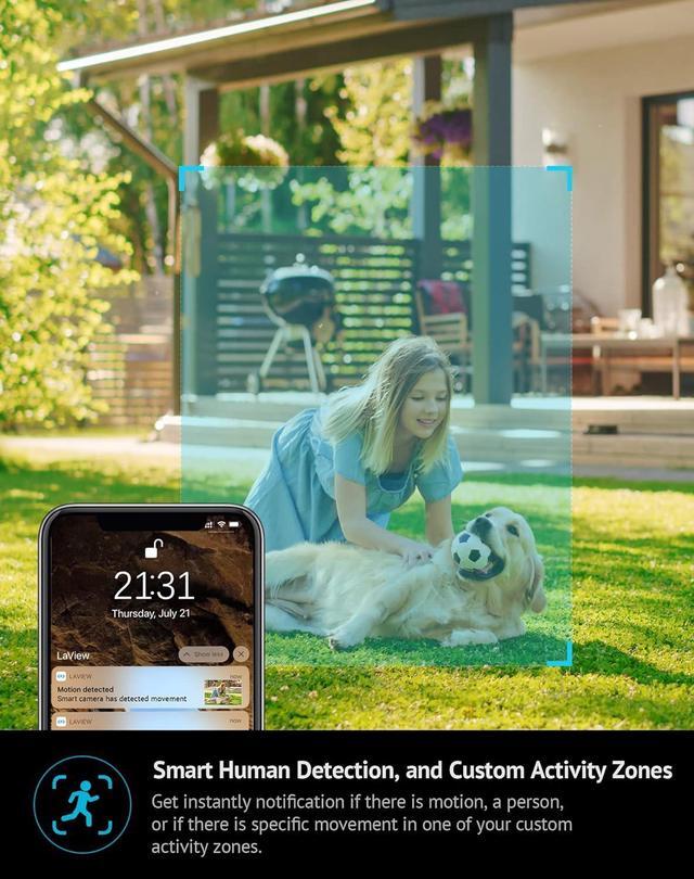 Alt view image 6 of 7 - LaView 4MP 2K Security Cameras Outdoor Indoor Wired,IP65, Starlight Sensor & 100 Ft Night Vision,Motion/Person Detection,2-Way Audio/Spotlight,US Cloud,Compatible With Alexa,iOS & Android & Web Access