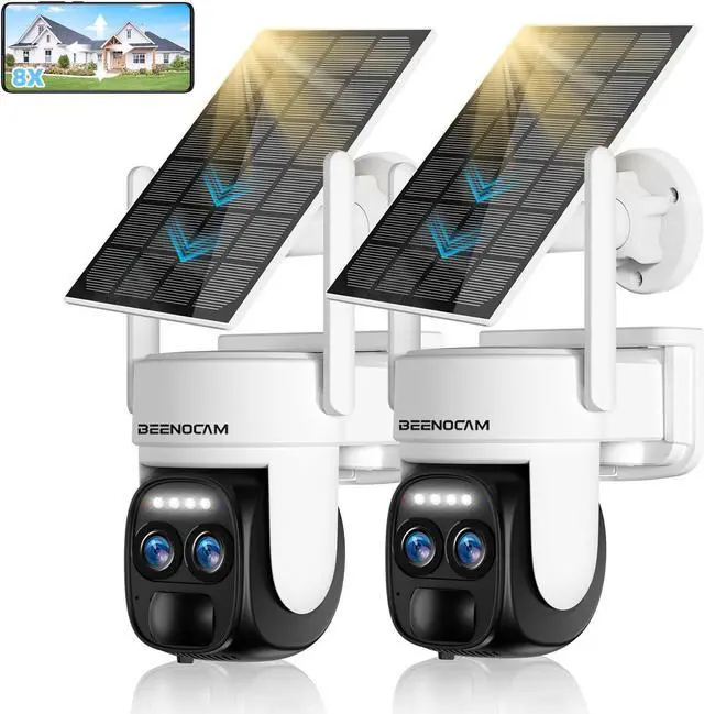 Main image of BEENOCAM [8X Zoom 4K Solar Security Cameras Wireless Outdoor, 360°PTZ Solar Outdoor Wireless Cameras for Home Security with 2.4GHz, 2-Way Audio, Full Color Night Vision, PIR Detection, IP66