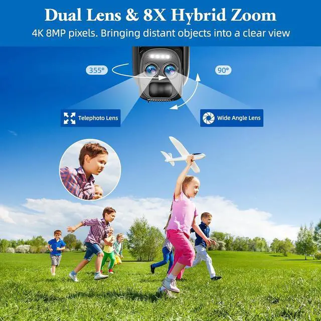 Alt view image 2 of 7 - BEENOCAM [8X Zoom 4K Solar Security Cameras Wireless Outdoor, 360°PTZ Solar Outdoor Wireless Cameras for Home Security with 2.4GHz, 2-Way Audio, Full Color Night Vision, PIR Detection, IP66