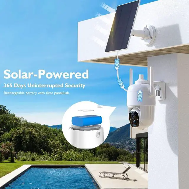 Alt view image 5 of 7 - Solar Security Cameras Wireless Outdoor, 2K 3MP Pan Tilt 355° View IP65 Waterproof Rechargeable Battery Powered PTZ WiFi Camera with PIR, Color Night Vision,2-Way Talk,Cloud/SD