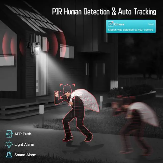 Alt view image 3 of 7 - 4K 8MP Solar Security Cameras Wireless Outdoor Battery Powered,360°PTZ Wireless Cameras for Home Security with Spotlight Siren, 5Dbi Dual antenna,PIR Human Detection,Color Night Vision,2.4/5Ghz,Alexa