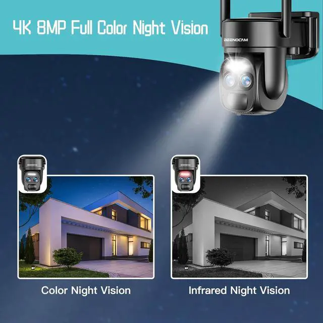 Alt view image 4 of 7 - 4K 8MP Solar Security Cameras Wireless Outdoor Battery Powered,360°PTZ Wireless Cameras for Home Security with Spotlight Siren, 5Dbi Dual antenna,PIR Human Detection,Color Night Vision,2.4/5Ghz,Alexa