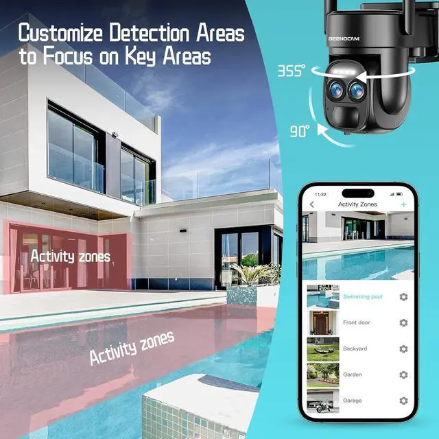 Alt view image 5 of 7 - 4K 8MP Solar Security Cameras Wireless Outdoor Battery Powered,360°PTZ Wireless Cameras for Home Security with Spotlight Siren, 5Dbi Dual antenna,PIR Human Detection,Color Night Vision,2.4/5Ghz,Alexa