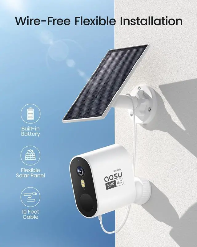 Alt view image 4 of 7 - AOSU 3K/5MP Solar Security Cameras Outdoor Wireless, Ultra HD Video Home Security System 4-Cam Kit with 166° Ultra Wide Angle, Cam-to-Cam Sync, Color Night Vision, Spotlight & Siren, No Monthly Fees