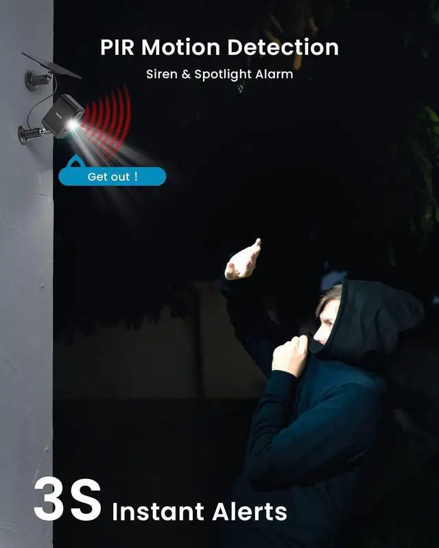 Alt view image 7 of 7 - ieGeek Solar Security Cameras Wireless Outdoor with Solar Panel, 2K WiFi Battery Camera for Home Security with Color Night Vision, Motion Detection, 2-Way Talk for Home Surveillance, Works with Alexa