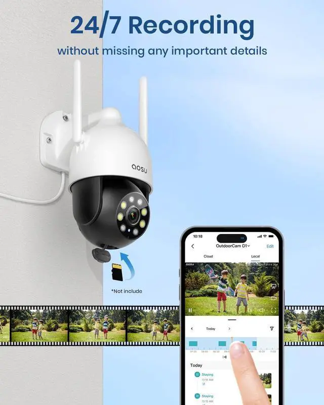 Alt view image 7 of 7 - AOSU 2K Security Cameras Outdoor/Home, 360°Pan-Tilt View Timed Cruise 2.4G WiFi Security Camera with Motion Tracking, Spotlight & Siren, 2-Way Audio, Full Color Night Vision, Waterproof