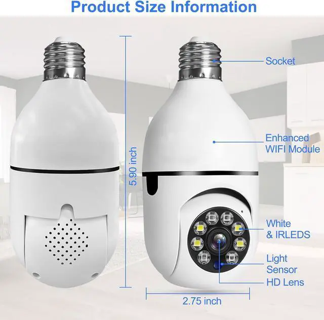 Alt view image 6 of 7 - Light Bulb Camera 2 Pack,5g Dual Band Bulb Camera,WiFi 6 Light Bulb Camera Pack of 2, 2.4G/5G WiFi Light Bulb Camera, Home Secuirty Socket Camera,360 Degree Panoramic Camera 2pcs