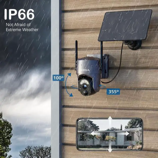 Alt view image 5 of 6 - Xega 4 Pack Security Camera Wireless Outdoor 2K 360° PTZ Camera Solar Security Cameras 2.4G WiFi Video Surveillance w/Spotlight & Siren, Color Night Vision, AI Motion Detection, 2-Way Talk, IP66