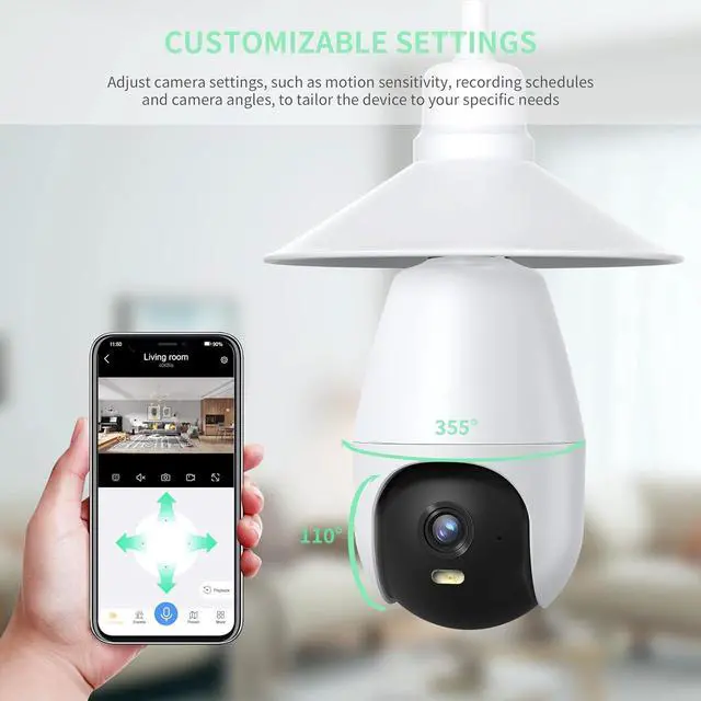 Alt view image 7 of 7 - Weatherproof Light Bulb Security Camera Outdoor,2K HD WiFi Light Socket Camera, light bulb indoor security camera,360 outdoor security camera wireless, lightbulb security dome camera outdoor (2)