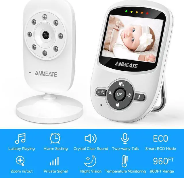 Alt view image 2 of 7 - ANMEATE Video Baby Monitor with Digital Camera, Digital 2.4Ghz Wireless Video Monitor with Temperature Monitor, 960ft Transmission Range, 2-Way Talk, Night Vision, High Capacity Battery1 Camera
