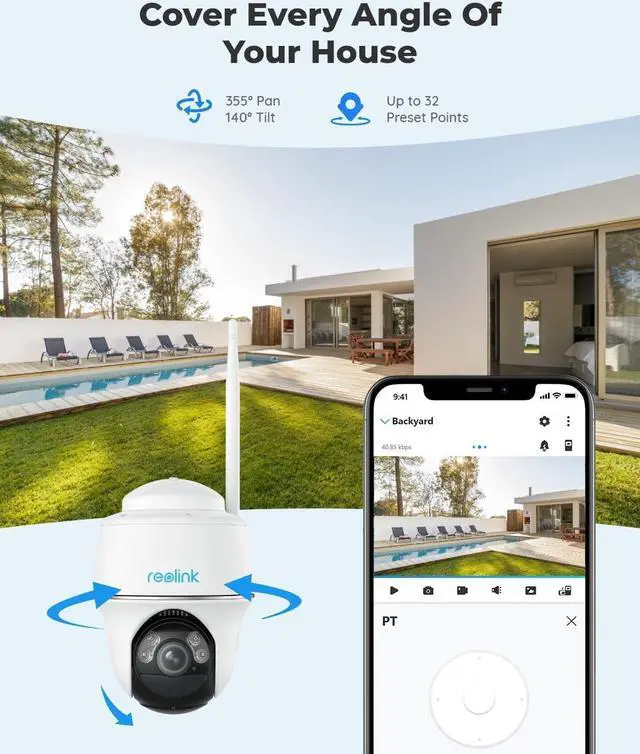 Alt view image 2 of 7 - REOLINK Security Camera Wireless Outdoor, Pan Tilt Solar Powered, 5MP 2K+ Color Night Vision, 2.4/5GHz WiFi, Works with Smart Home for Surveillance, Home Hub Compatible, Argus PT + Solar Panel