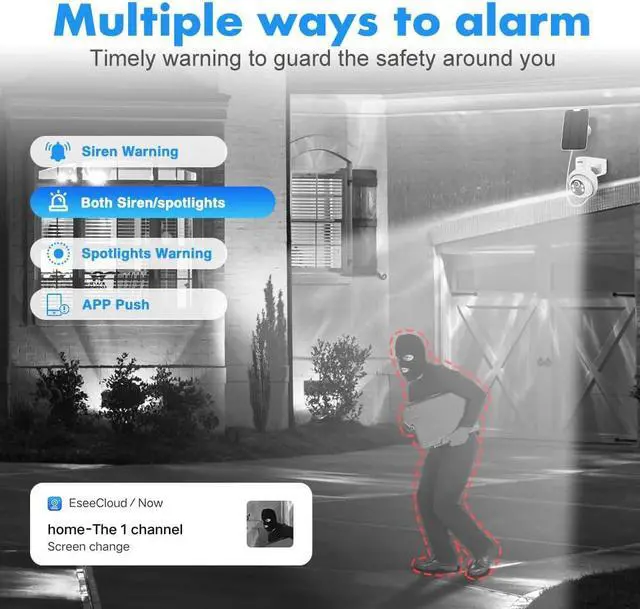 Alt view image 5 of 7 - Solar Security Cameras Outdoor, 4MP PTZ Solar Panel for Security Cameras, Battery Powered Wireless Cameras for Home with 128GB Card, PIR Motion Detection, Color Night Vision, Compatible with Alexa