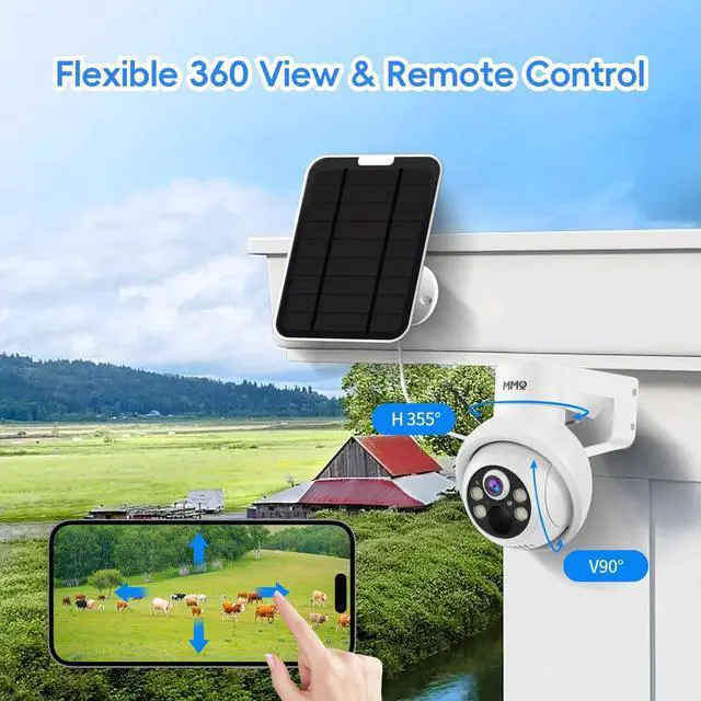 Alt view image 7 of 7 - Solar Security Cameras Outdoor, 4MP PTZ Solar Panel for Security Cameras, Battery Powered Wireless Cameras for Home with 128GB Card, PIR Motion Detection, Color Night Vision, Compatible with Alexa