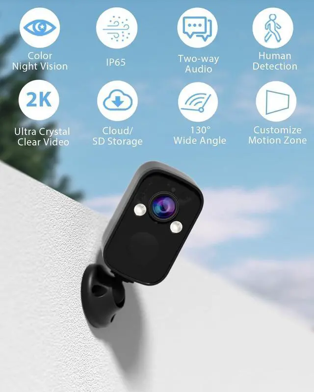 Alt view image 2 of 7 - Gadpiparty 4Pack Wireless Outdoor Security Cameras, 2K Battery Powered WiFi Indoor Home Camera with AI Motion Detection, Siren Alarm, Color Night Vision, 2-Way Audio, Waterproof, Cloud/SD, Works w/Al