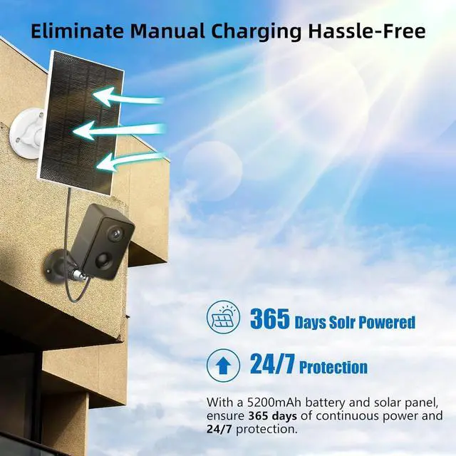 Alt view image 2 of 6 - Septekon 2K Security Cameras Wireless Outdoor 4 Pack, Solar Battery Powered Camera with Two Spotlights, PIR Motion Detection Siren, Color Night Vision, 2-Way Audio, IP66 Waterpoof