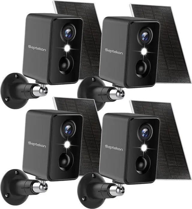 Main image of Septekon 2K Security Cameras Wireless Outdoor 4 Pack, Solar Battery Powered Camera with Two Spotlights, PIR Motion Detection Siren, Color Night Vision, 2-Way Audio, IP66 Waterpoof