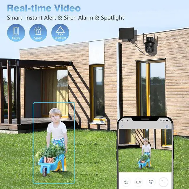 Alt view image 4 of 7 - Xega 4 Pack Security Camera Wireless Outdoor, 2K PTZ Camera WiFi Surveillance Rechargeable Battery with Solar Panel, Color Night Vision, 2-Way Audio, PIR Motion Detection, Spotlight & Siren, IP66