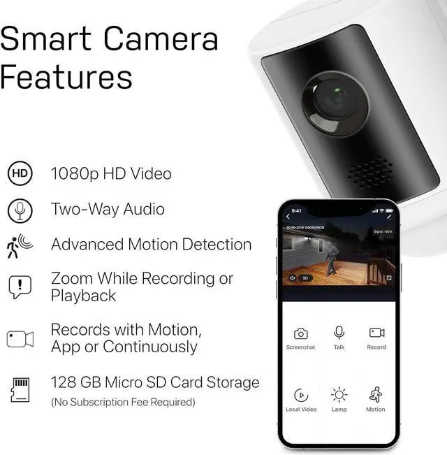 Alt view image 4 of 7 - Feit Electric Outdoor Smart Camera Floodlight with Motion Sensor, Hardwired White Outdoor Security Light with Video, 1080p HD, 128 GB Micro SD Card Storage, Two-Way Audio and Alarm SEC3000/CAM/WIFI