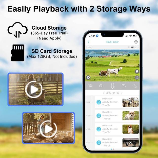Alt view image 4 of 6 - 4G LTE Cellular Security Camera Wireless Outdoor, Solar Battery Powered Cameras for Home Surveillance, PIR Human Detection, 2K Color Night Vision, 2-Way Audio, Cloud & SD Card, Works with Phone APP