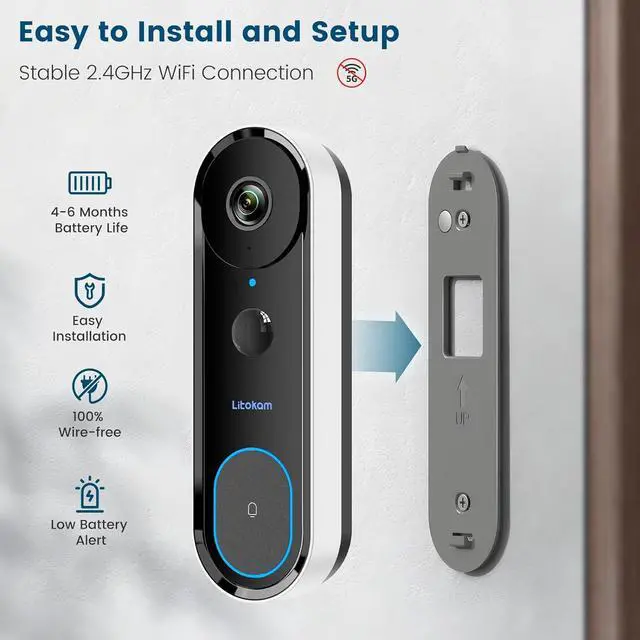 Alt view image 6 of 7 - litokam 2K Indoor Camera, 360 Pan/Tilt Home Security Camera with Motion Detection, 2K Battery Powered Video Doorbell Camera
