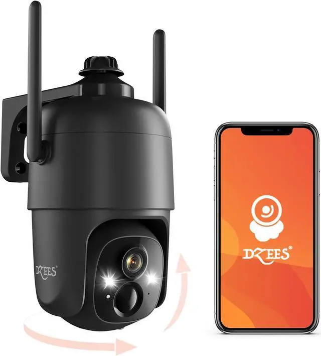 Main image of Dzees 360° PTZ WiFi Security Cameras Wireless Outdoor, 2K Battery Powered Home Security Camera Indoor, Spotlight & Siren, Color Night Vision, 2-Way Talk, AI Motion Detection, IP66, SD/Cloud Stroage