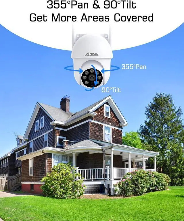Alt view image 2 of 3 - ANRAN 5MP PTZ Security Camera Outdoor with 24/7 Automatic Tracking, 2.4G WiFi Wired Security Camera Outdoor with 360°View, Color Night Vision, IP66 Waterproof, Two-Way Audio, SD & Cloud Storage, P3