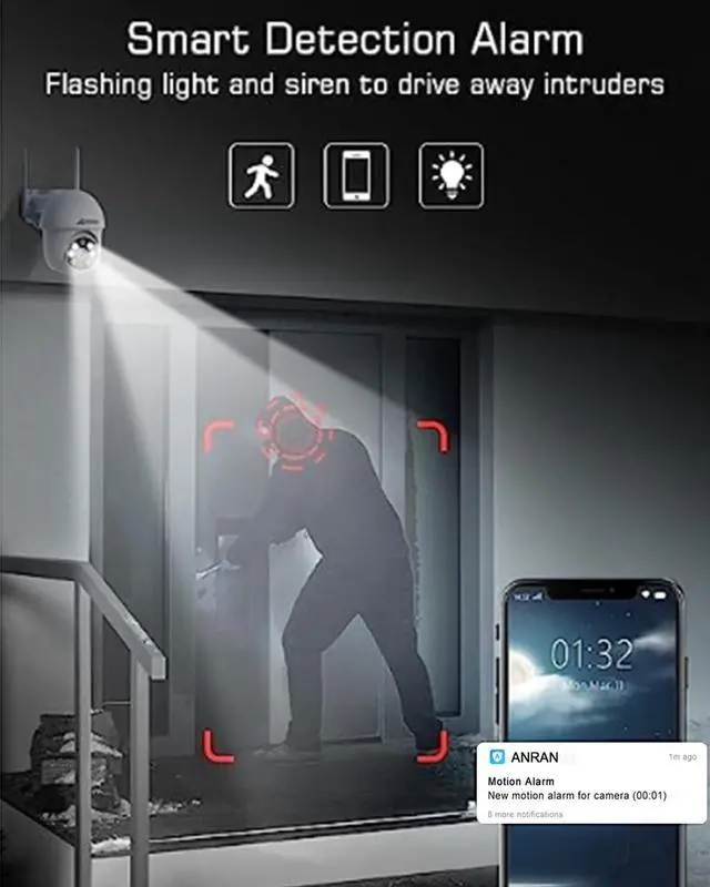 Alt view image 3 of 3 - ANRAN 5MP PTZ Security Camera Outdoor with 24/7 Automatic Tracking, 2.4G WiFi Wired Security Camera Outdoor with 360°View, Color Night Vision, IP66 Waterproof, Two-Way Audio, SD & Cloud Storage, P3