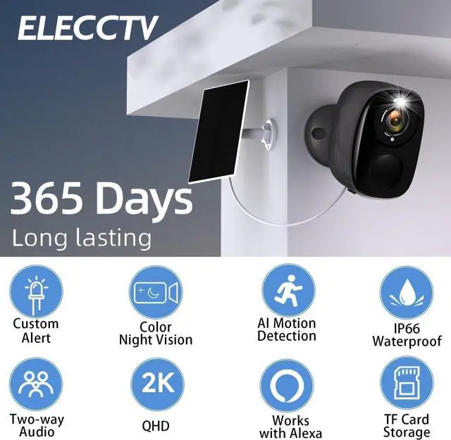 Alt view image 2 of 7 - Security Cameras Wireless Outdoor - 2K Solar Powered Security Camera AI Motion Detection Audio WiFi Camera,Home Security,3MP Color Night Vision,IP66 Waterproof,PIR Alarm,2-Way Speak,SD/Cloud