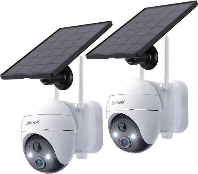 Main image of ieGeek Security Cameras Wireless Outdoor, 2K WiFi Home Security System 360° PTZ Camera 2 Pack, Solar/Battery Powered Cam with Spotlight/Siren/AI/Motion Sensor/3MP Color Night Vision, Works with Alexa