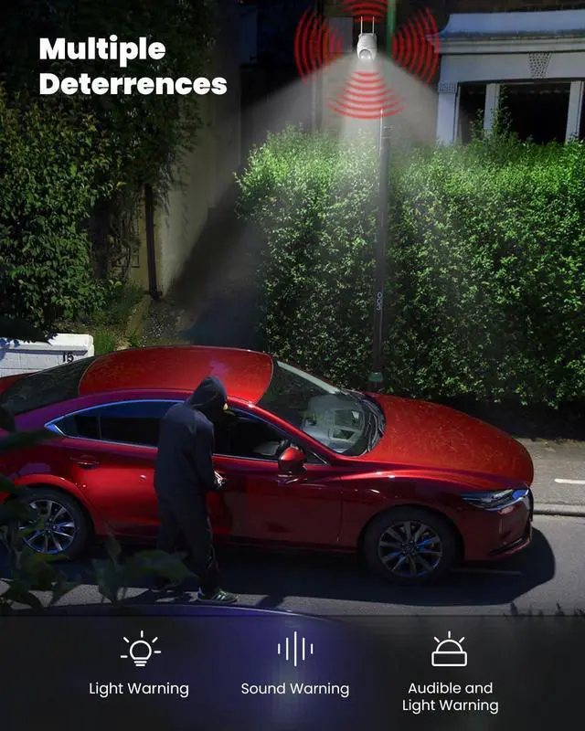 Alt view image 7 of 7 - ieGeek Security Cameras Wireless Outdoor, 2K WiFi Home Security System 360° PTZ Camera 2 Pack, Solar/Battery Powered Cam with Spotlight/Siren/AI/Motion Sensor/3MP Color Night Vision, Works with Alexa