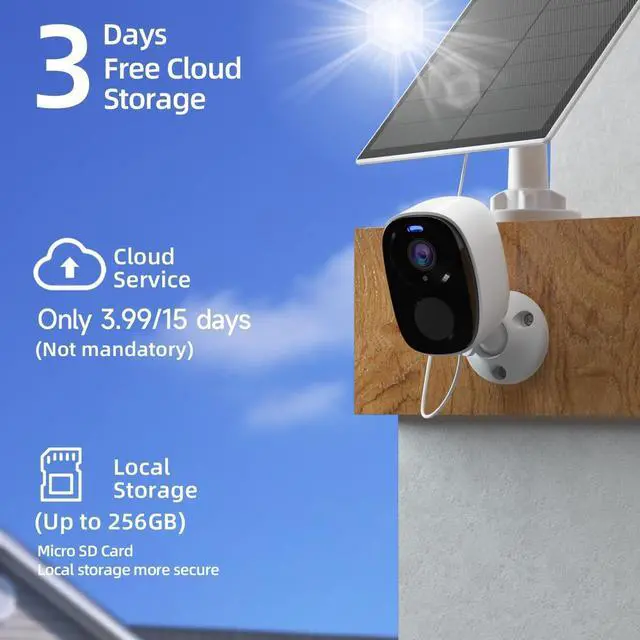Alt view image 2 of 7 - 2K Security Cameras Wireless Outdoor, Solar Cameras for Home Security, Security Camera with Color Night Vision, PIR Human Detection, 2-Way Talk, IP65 Waterproof, SD/Cloud Storage,Waterproof