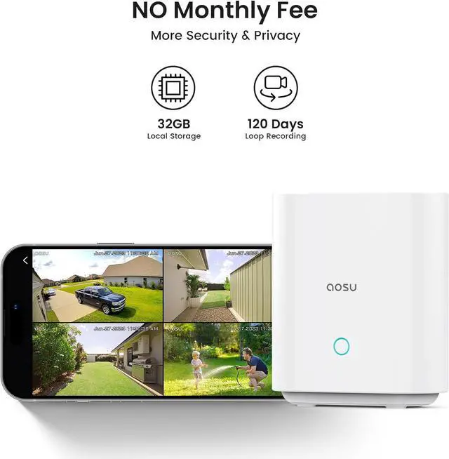 Alt view image 2 of 7 - AOSU Security Cameras Outdoor Wireless, Add-On Camera, Solar Powered, Auto Tracking, Alexa & Google Home, Requires Homebase, Homebase Supports Up to 4 Cams