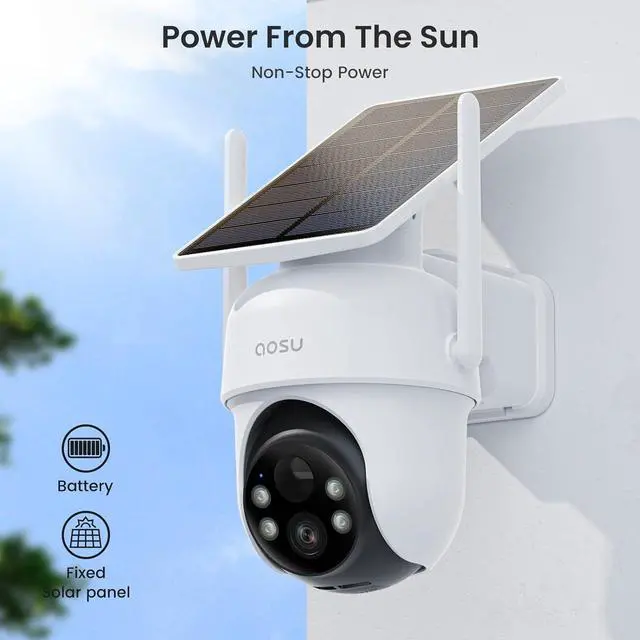 Alt view image 4 of 7 - AOSU Security Cameras Outdoor Wireless, Add-On Camera, Solar Powered, Auto Tracking, Alexa & Google Home, Requires Homebase, Homebase Supports Up to 4 Cams