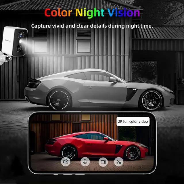 Alt view image 3 of 6 - Septekon 2K Security Cameras Wireless Outdoor 4 Pack, Solar Battery Powered Camera with Two Spotlights, PIR Motion Detection Siren, Color Night Vision, 2-Way Audio, IP66 Waterpoof