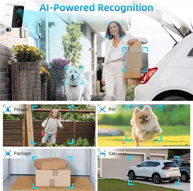 Alt view image 4 of 6 - Septekon 2K Security Cameras Wireless Outdoor 4 Pack, Solar Battery Powered Camera with Two Spotlights, PIR Motion Detection Siren, Color Night Vision, 2-Way Audio, IP66 Waterpoof