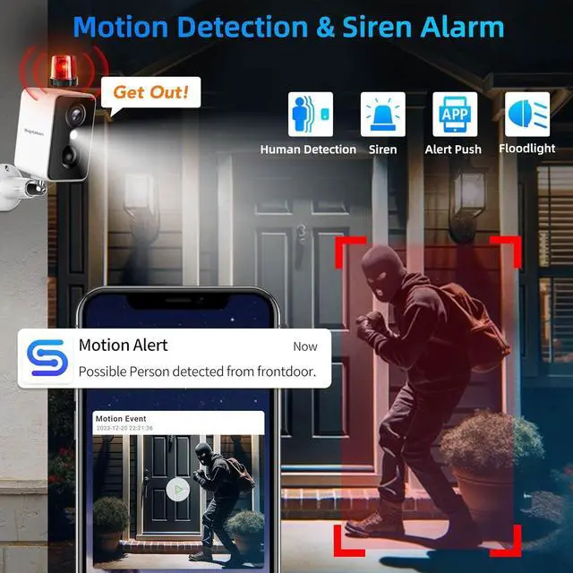 Alt view image 5 of 6 - Septekon 2K Security Cameras Wireless Outdoor 4 Pack, Solar Battery Powered Camera with Two Spotlights, PIR Motion Detection Siren, Color Night Vision, 2-Way Audio, IP66 Waterpoof