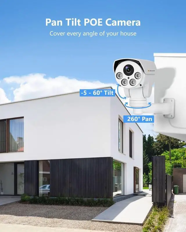 Alt view image 3 of 7 - Gadpiparty Jennov POE Camera Outdoor 5MP(2592x1944) HD IP PTZ Security Camera with 5X Optical Zoom, 260° Pan-Tilt View, 68ft NightVision, Human Detection, Mic/Audio, IP66 Weatherproof, Videolink APP
