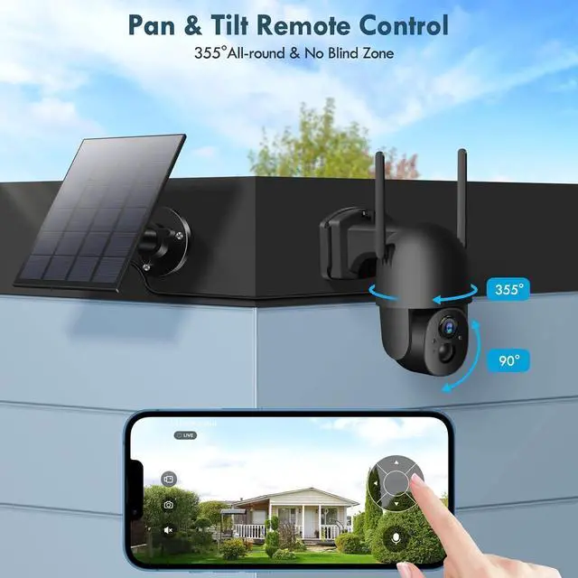 Alt view image 5 of 7 - Solar Security Cameras Wireless Outdoor, 3MP 2K FHD Outdoor Camera Wireless 2.4G Wi-Fi 355° View Pan Tilt Security Cameras with AI Motion Detection, Siren, Two-Way Audio (Black)