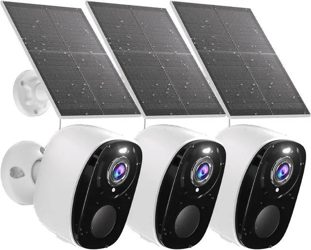 Main image of Security Cameras Wireless Outdoor, Battery Powered Security Cameras with IP65 Waterproof, Two-Way Audio, Color Night Vision, No Subscription WiFi Security Camera-3PACK BW4 with Solar Panel (White)