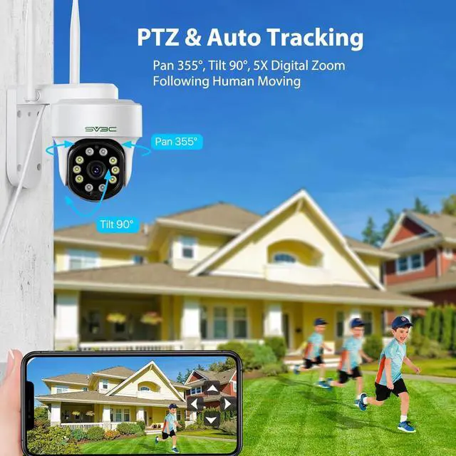 Alt view image 3 of 7 - SV3C WiFi Security IP Camera Outdoor, Auto Tracking 1080P PTZ Pan Tilt Home Cameras, Support Floodlight Color Night Vision, Onvif, Motion Detect, RTSP Browser View, 2-Way Audio,Max 128G SD Card Record