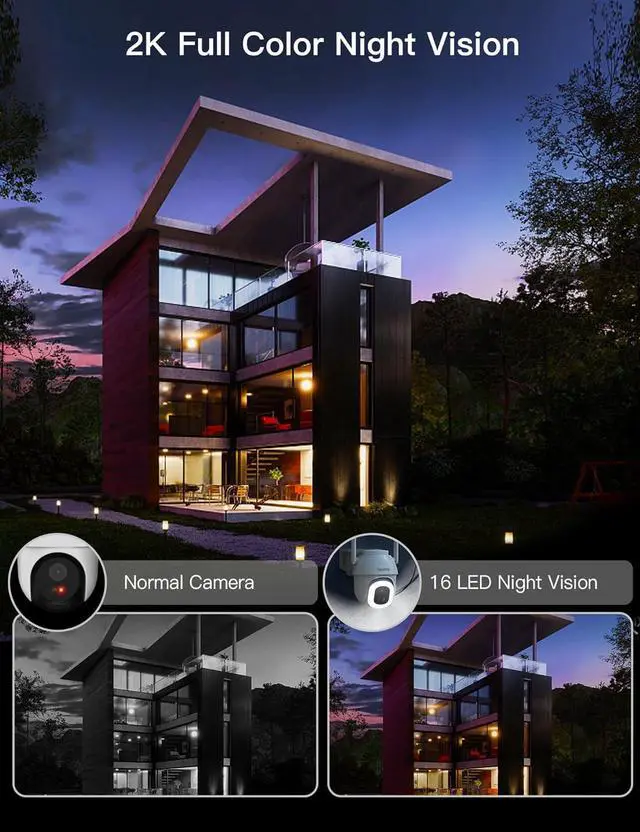Alt view image 2 of 2 - 2K/3MP Solar Security Camera Wireless Outdoor, 15000mAh Battery Powered 360° PTZ 2.4G WiFi Only Camera for Home Security, 16-LED Color Night Vision, Siren, PIR Sensor, 2-Way Talk, IP65, SD/Cloud