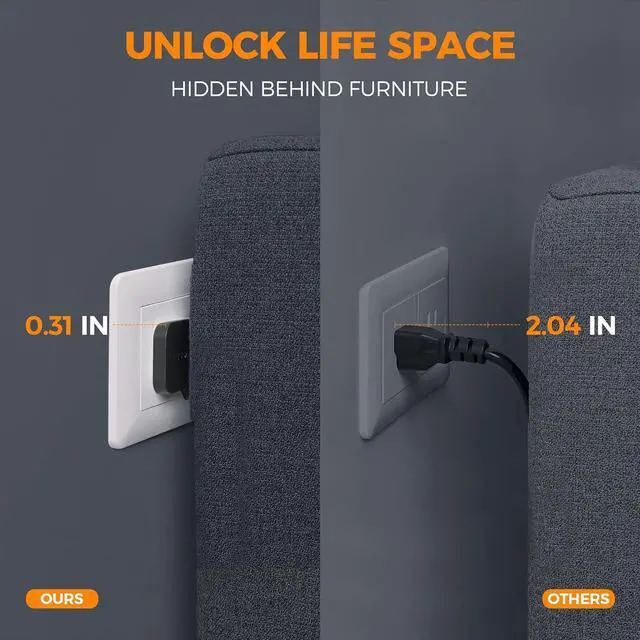 Alt view image 3 of 7 - 30W USB C Power Strip, TESSAN Fast Charger Surge Protector with 4 Outlet Extender, 5 FT Flat Plug Extension Cord 4 USB Block Power Delivery (2 USB C) for Office Supplies, Dorm Room Essentials, Black