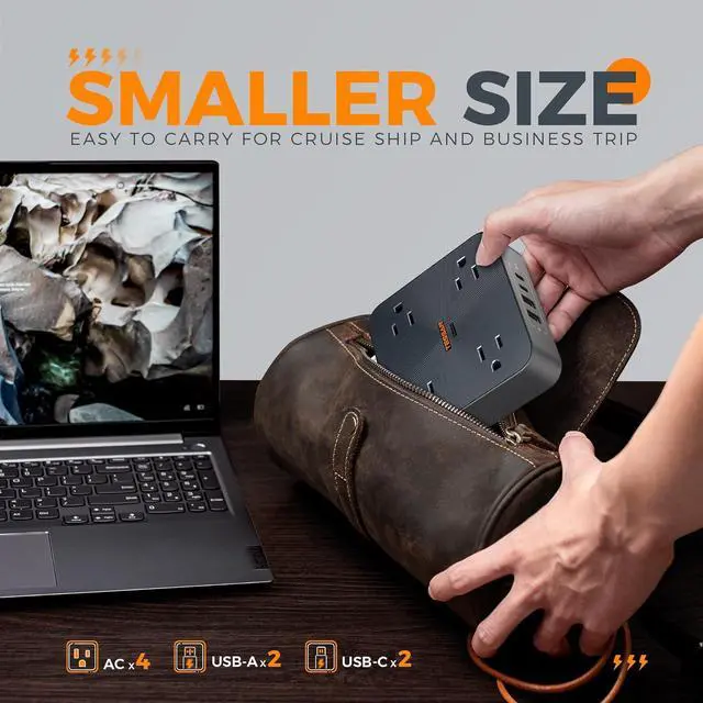 Alt view image 6 of 7 - 30W USB C Power Strip, TESSAN Fast Charger Surge Protector with 4 Outlet Extender, 5 FT Flat Plug Extension Cord 4 USB Block Power Delivery (2 USB C) for Office Supplies, Dorm Room Essentials, Black