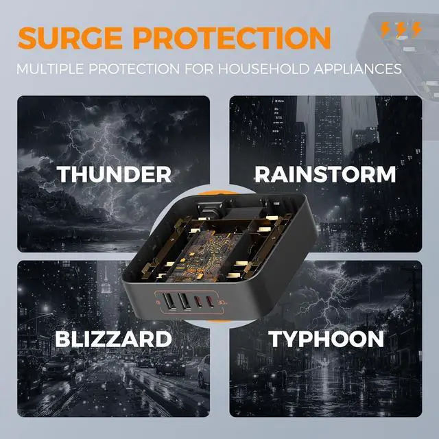 Alt view image 5 of 7 - 30W USB C Power Strip, TESSAN Fast Charger Surge Protector with 4 Outlet Extender, 5 FT Flat Plug Extension Cord 4 USB Block Power Delivery (2 USB C) for Office Supplies, Dorm Room Essentials, Black