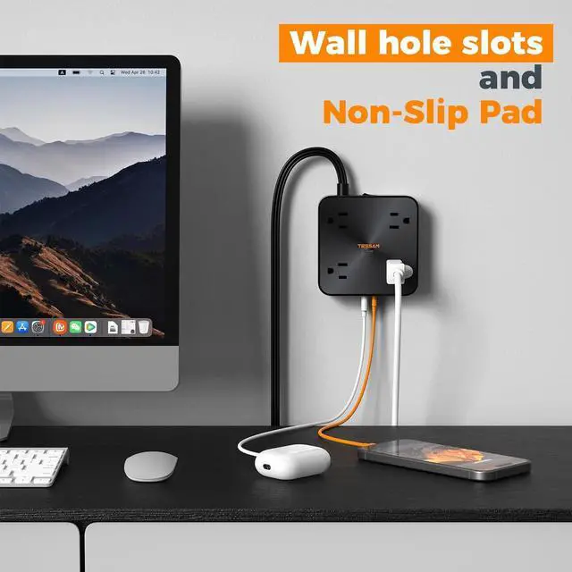 Alt view image 7 of 7 - 30W USB C Power Strip, TESSAN Fast Charger Surge Protector with 4 Outlet Extender, 5 FT Flat Plug Extension Cord 4 USB Block Power Delivery (2 USB C) for Office Supplies, Dorm Room Essentials, Black