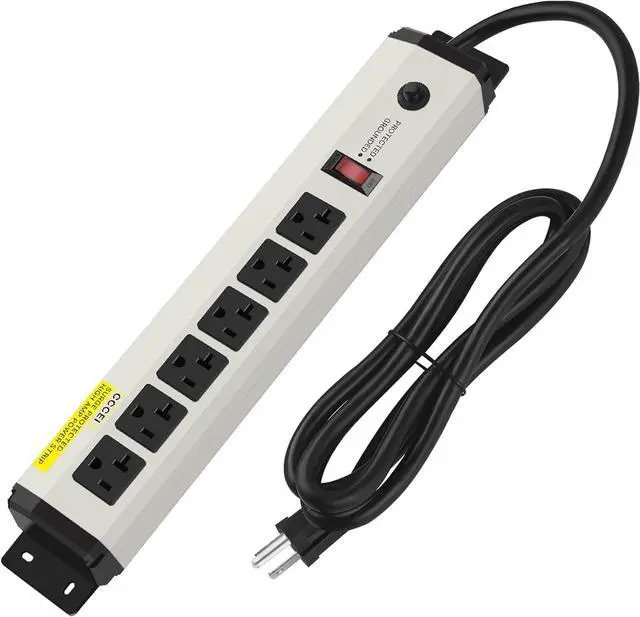 Main image of CCCEI 12 Gauge Heavy Duty Power Strip Surge Protector 4800J, 20 Amp 6 Plug Industrial Shop Garage Metal Multiple Outlets, 6 FT Extension Cord 5-15P Adapter High Amp 6-20R T-Slot 20a for Appliance.