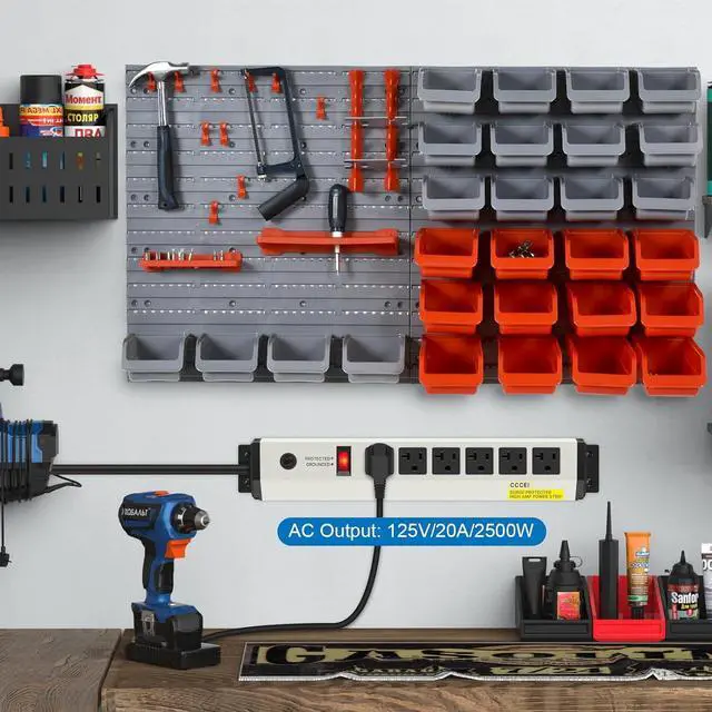 Alt view image 2 of 7 - CCCEI 12 Gauge Heavy Duty Power Strip Surge Protector 4800J, 20 Amp 6 Plug Industrial Shop Garage Metal Multiple Outlets, 6 FT Extension Cord 5-15P Adapter High Amp 6-20R T-Slot 20a for Appliance.