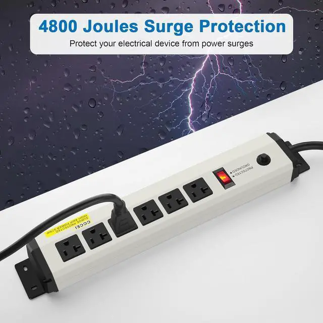 Alt view image 3 of 7 - CCCEI 12 Gauge Heavy Duty Power Strip Surge Protector 4800J, 20 Amp 6 Plug Industrial Shop Garage Metal Multiple Outlets, 6 FT Extension Cord 5-15P Adapter High Amp 6-20R T-Slot 20a for Appliance.